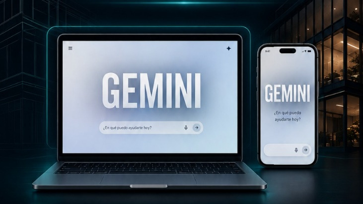 Google Gemini abierto en una laptop y en un celular, listo para recibir el prompt